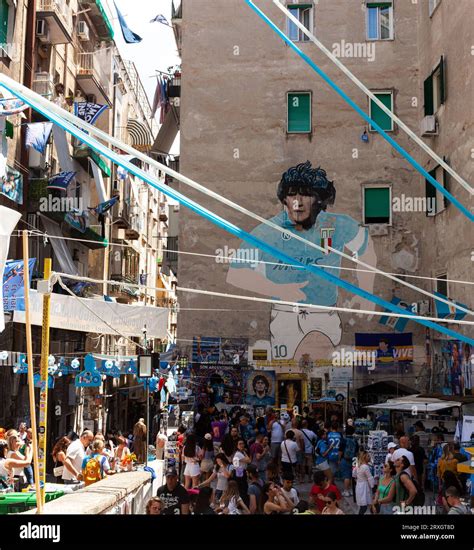 Naples, Italy - June 16, 2023: Murals of Diego Armando Maradona with ...