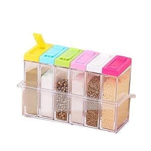 Buy Eleven Enterprise Crystal Seasoning Spice Rack 6 Lid Container Set ...