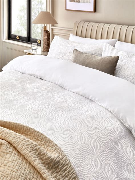 Buy White Embossed Geometric Texture Duvet Cover and Pillowcase Set ...