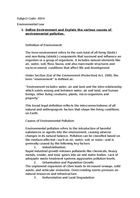 Environmental Law 4034: Understanding Pollution Causes and Legal ...