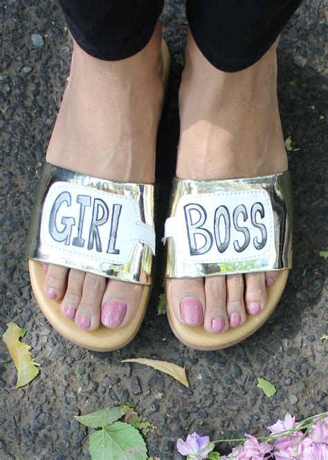 Get Girl Boss Metallic Golden Slides at ₹ 1299 | LBB Shop