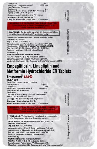 Empaone Lm Er 2551000 Tablet 10 - Uses, Side Effects, Dosage, Price ...