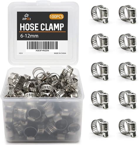 ZIPCCI Small Hose Clamp, 100 Pack Hose Clamps Stainless Steel Worm Gear ...