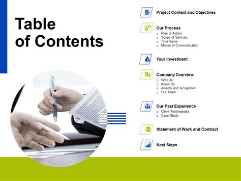 Image result for Table of Contents Product Proposal
