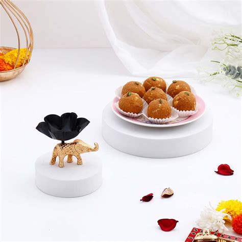 Buy Elephant Diya Holder with Besan Ladoo