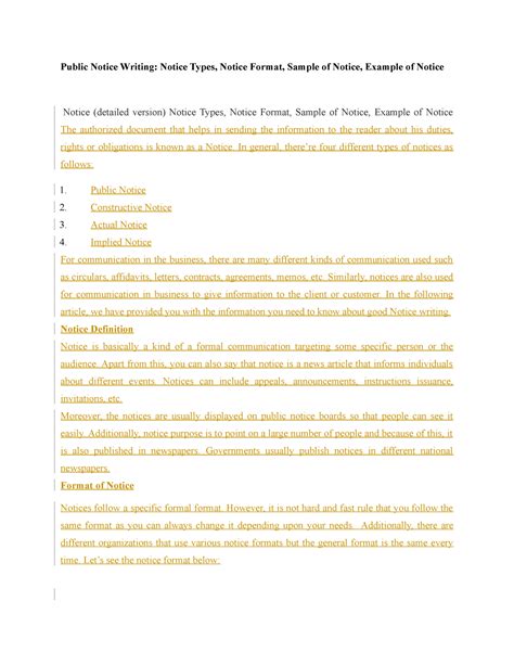 Public Notice Writing - student - Public Notice Writing: Notice Types ...