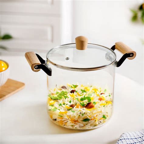 Clear Borosilicate Glass Cooking Pot With Lid 1800ml Online - Premium ...