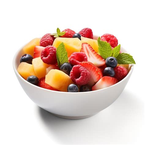 Salada de frutas naturais e frescas Uma mistura isolada em fundo branco ...