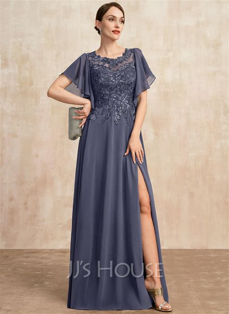 A-line Scoop Illusion Floor-Length Chiffon Lace Lace Chiffon Mother of ...
