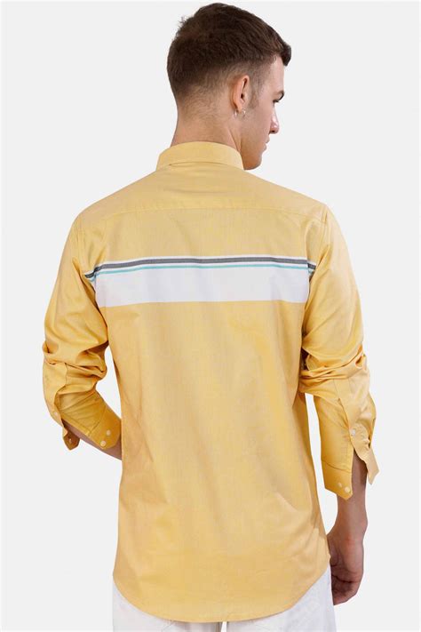 Flax Yellow with Bright White Formal/Casual Stripes Premium Cotton ...