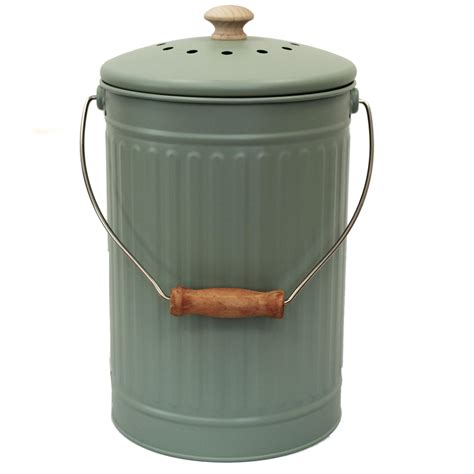 Buy All-Green Sage Green – 7 Litre Metal Compost Caddy/Food Waste Bin ...