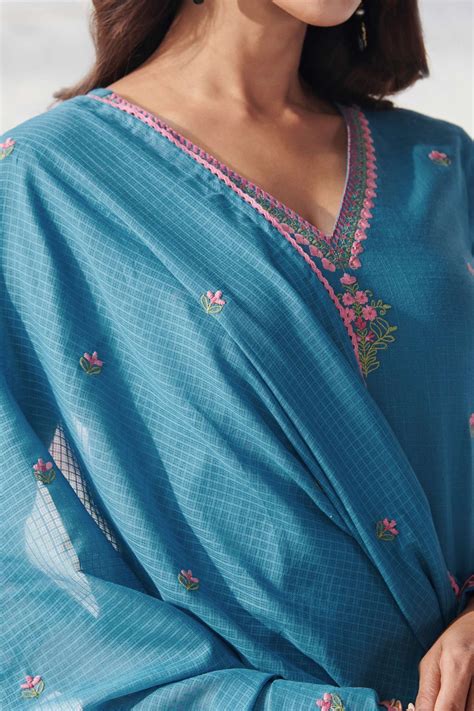 Shop Mehraab Alisha Blue Kota Dupatta | Farida Gupta – Farida Gupta India