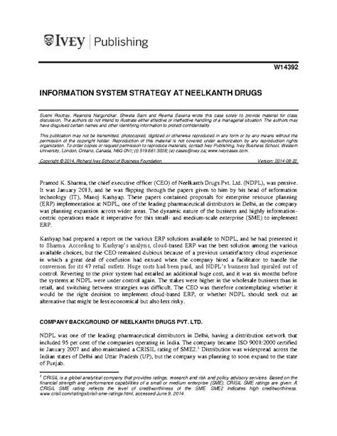 W14392 Case Study: Information System Strategy at Neelkanth Drugs - Studocu