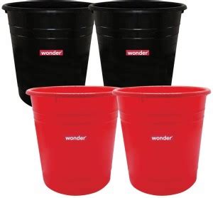 Wonder Plastic WBP 101 Open Dustbin Set, 4 pc 6 Ltr, Red Black Color ...