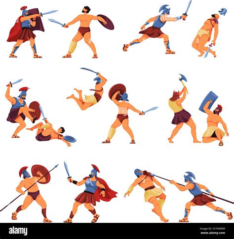 Roman gladiator characters. Ancient rome empire soldiers, cartoon ...