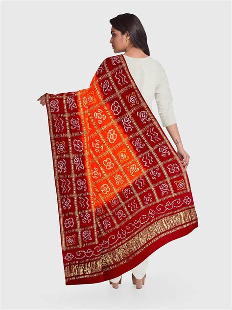 Orange And Red Traditional Bandhani Dupatta in Gaji Silk – Khatri ...