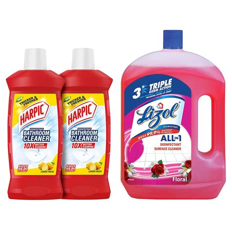 Harpic Bathroom Cleaner Lemon, 1 L (Pack of 2) & Disinfectant Floor ...