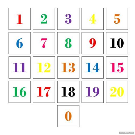 Numbers 1-20 Flash Cards Printable