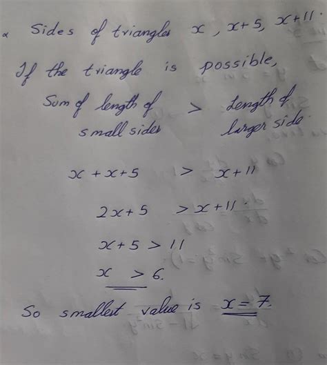 The three side lengths of a triangle are x, x + 5, and x + 11. If the ...
