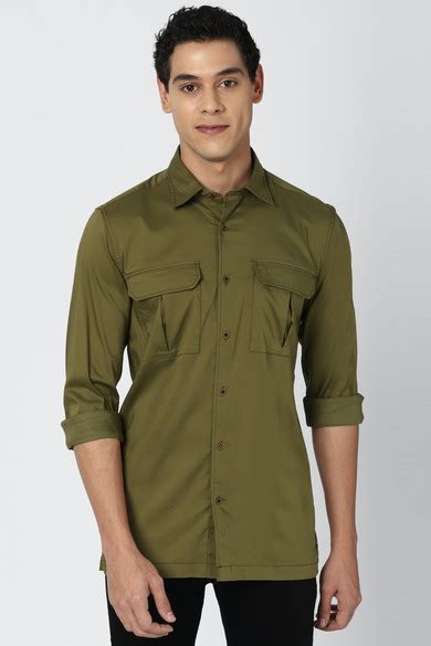 Buy Men Olive Super Slim Fit Solid Full Sleeves Casual Shirt Online ...