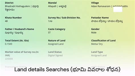 Telangana Telangana Land Details Search