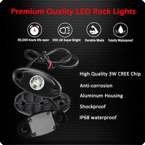 4 Pods LED Rock Lights Kit, Ampper Waterproof Underglow LED Neon Trail ...