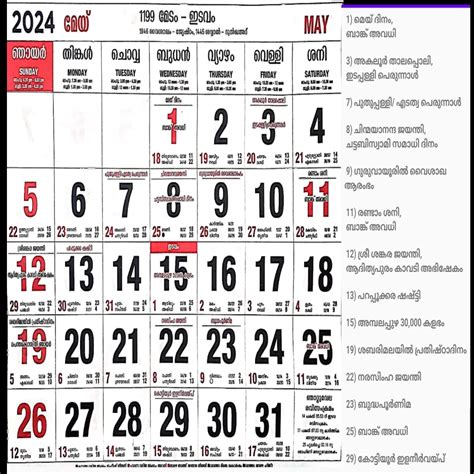 December 2024 Malayalam calendar all festivals and important day lists ...