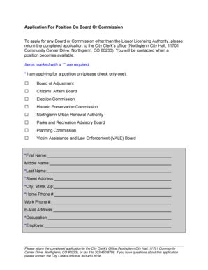 Fillable Online northglenn Application For Position On Board Or ...