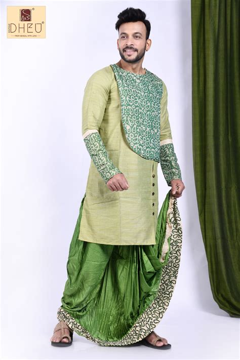 Sobuj Diper Raja- Dheu Designer Silk Dhoti(Optional)Kurta Set | Dheu