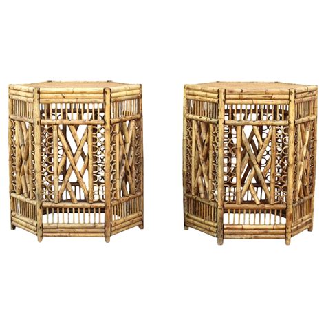 Pair of Brighton Style Bamboo and Cane Hexagonal Dining Table Bases For ...