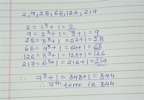 Find the 7th term of the sequence 2, 9, 28, 65, 126, 217 - Brainly.in
