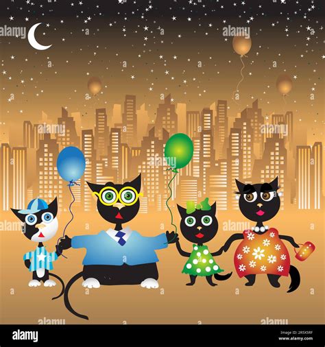 Happy family walk, cats Stock Vector Image & Art - Alamy