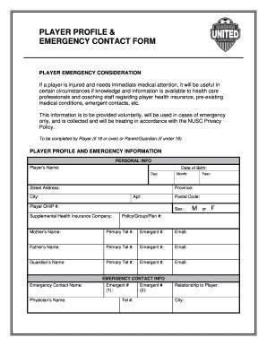 Canada Niagara United Soccer Club Player Profile & Emergency Contact ...