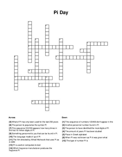 Pi Day Crossword Puzzle