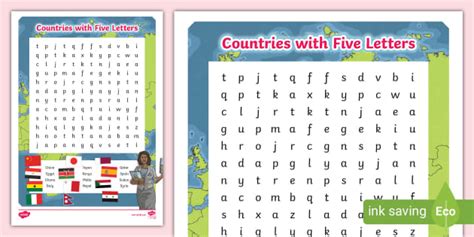Countries with Five Letters Word Search