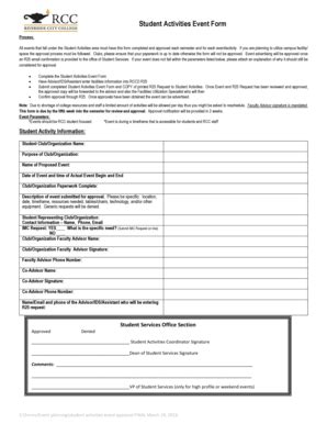 Fillable Online rcc Student Activities Event Form - rcc Fax Email Print ...