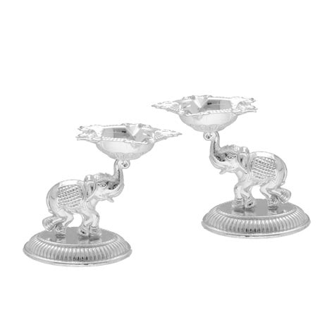 Sri Jagdamba Pearls 56 Grams Silver Elephant Pair Diyas | Diya/Velli ...