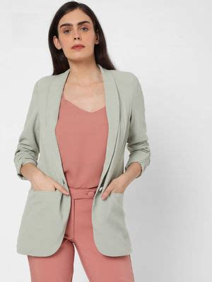 Buy Vero Moda Green Solid Notched Blazer Online