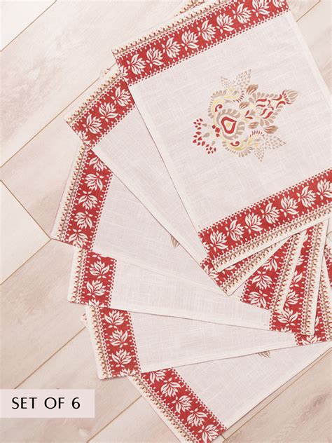 Set Of 6 Gerua Printed Placement