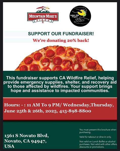 Mountain Mikes Dine and Donate , Mountain Mike's Pizza (1561 S Novato ...