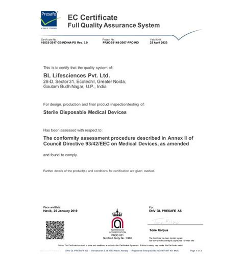 BL Lifesciences | Certificates