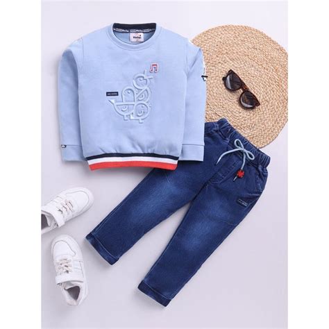 Buy Hopscotch Boys Blue Bird Print T-Shirt and Jeans Online