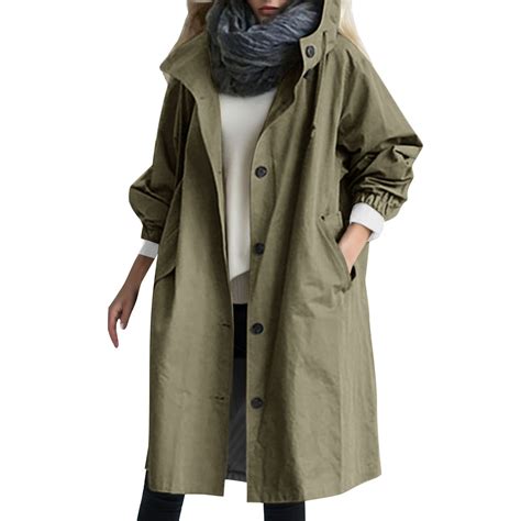 Huesdet Raincoat Women Waterproof Long Hooded Trench Coats Lined ...