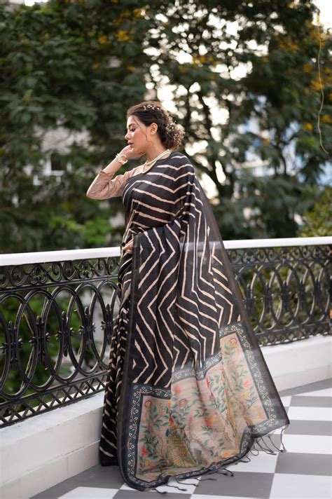 Beautiful Designer Laheriya With Kalamkari Tussar silk Saree – Anant ...