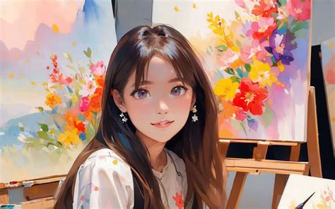 Download wallpaper 1920x1200 girl, easel, paints, anime, art widescreen ...