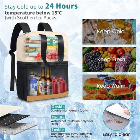 Buy Scothen Backpack Cooler with Double Decker & 12 Ice Packs- Keeps 36 ...