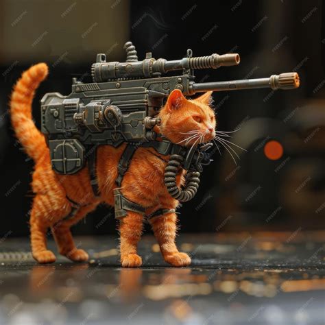 Premium Photo | A cat with a gun on its back is carrying a gun