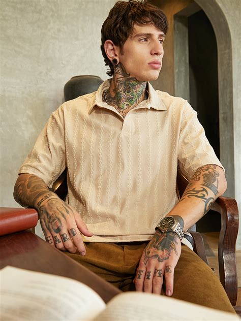 ₹849 | Campus Sutra Men's Army Green Spiralknot-Tactile Oversized Polo ...