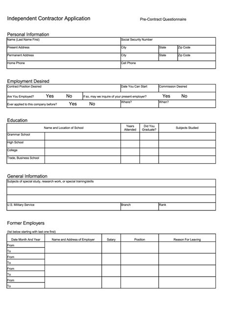 Independent Contractor Application Form - Fill Online, Printable ...