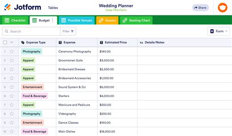 Excel Templates For Wedding Planning